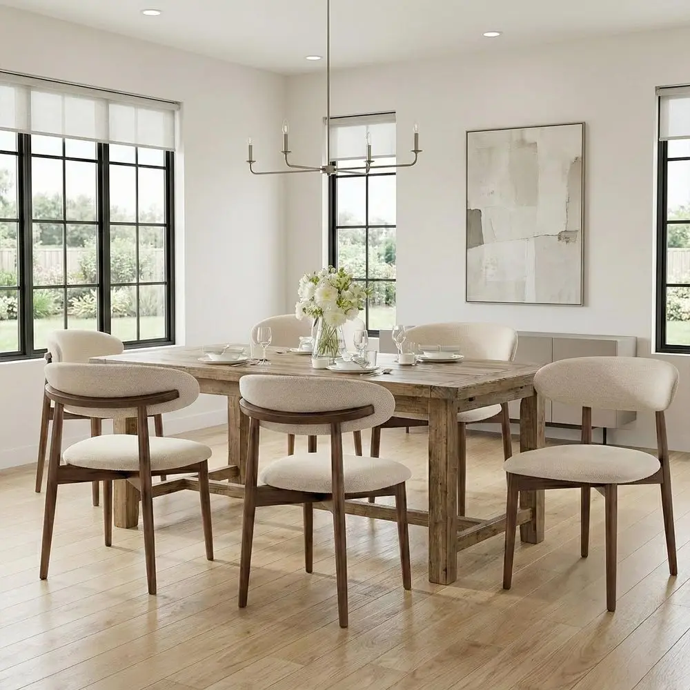 Room Chairs Set of 6, Upholstered Farmhouse Dining Chairs, Modern Fabric Kitchen Chairs with Solid Wood Leg,Beige