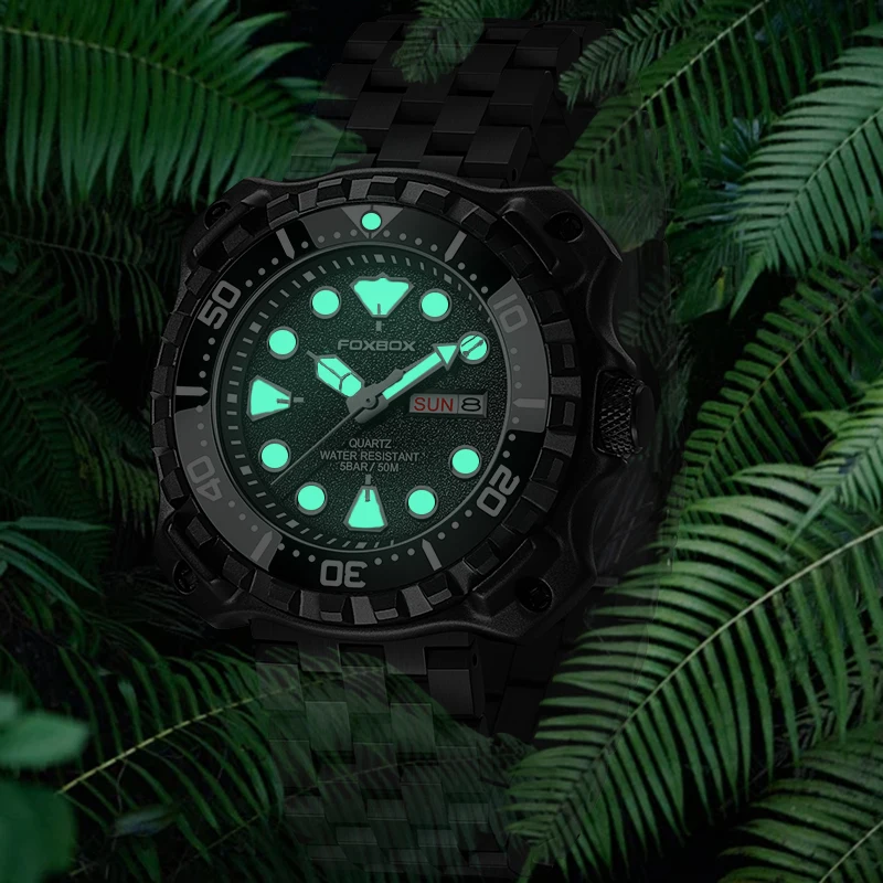 FOXBOX New Men\'s Watches Top Luxury Quartz Watch For Men Luminous Chronograph Stainless Steel Waterproof Watches reloj hombre