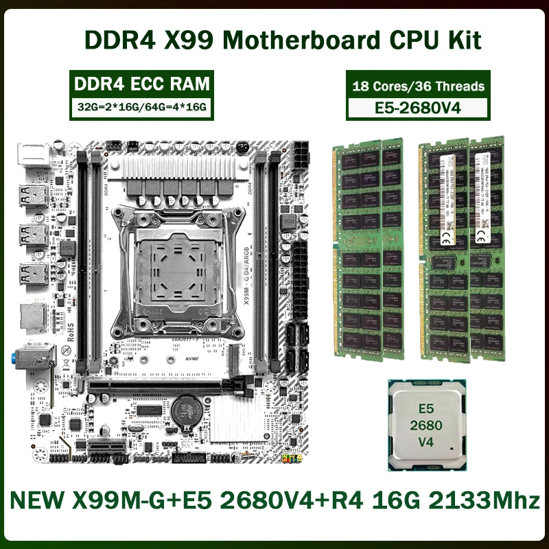 Nuevo Juego de placa base X99M-G E5 2680 V4 y DDR4 64GB (4*16GB) LGA2011-3 M.2 NVME para servidor ordenador host