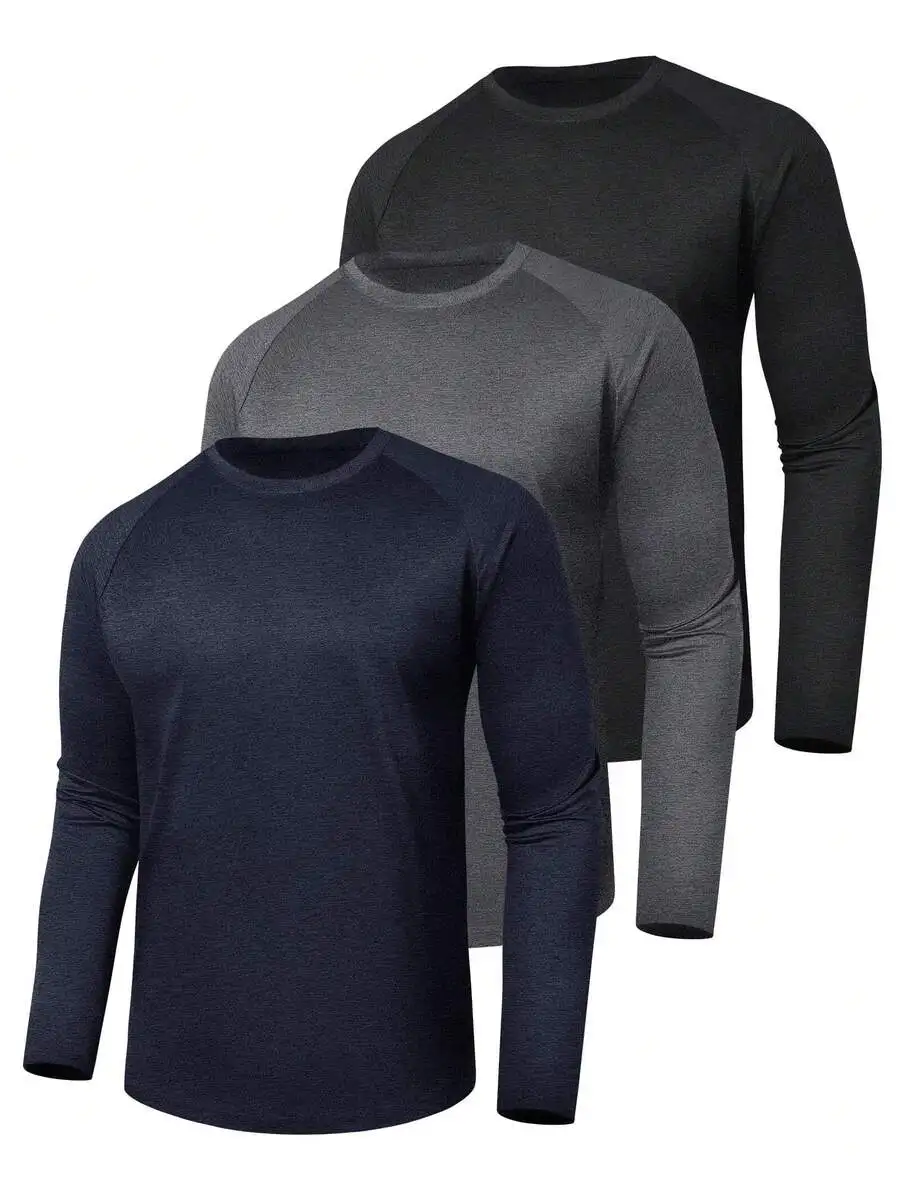 

3 Pack Mens Long Sleeve Quick Dry Moisture Wicking UV Protection T-Shirts For Fishing Workout Gym