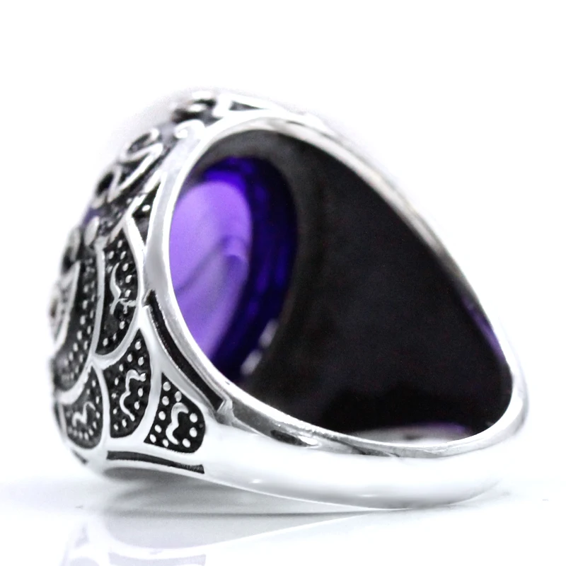 خاتم مصنوع يدويًا من الفضة الإسترليني للرجال والنساء ، مجوهرات عتيقة ، حفلة عيد الميلاد ، هدية الذكرى السنوية ، زركون أرجواني AAA #5