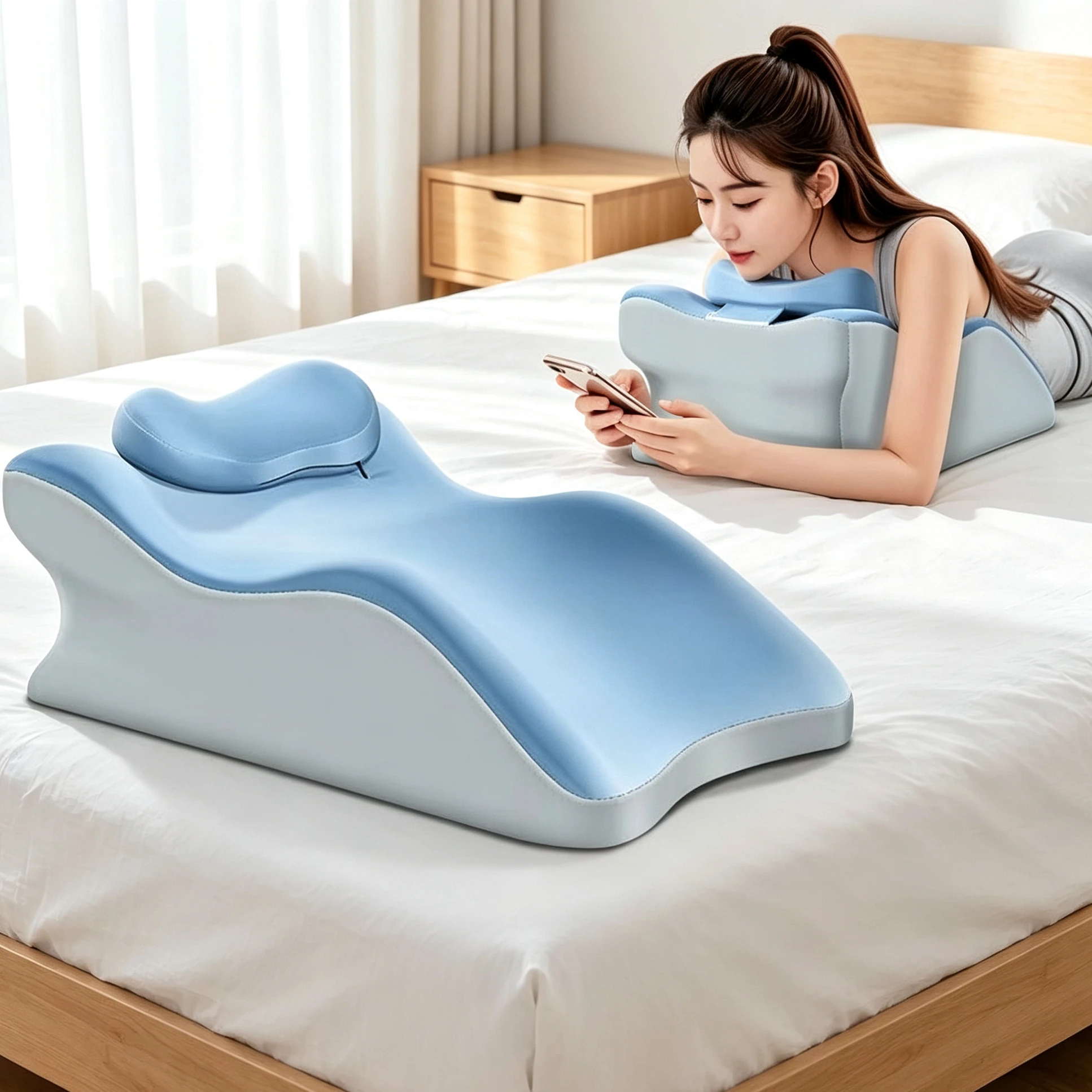 Ergonomic Memory Foam Bed Wedge Pillow Unique Curved Design for Reading Prone Position Luxury BeddingSet Multifunctional Support