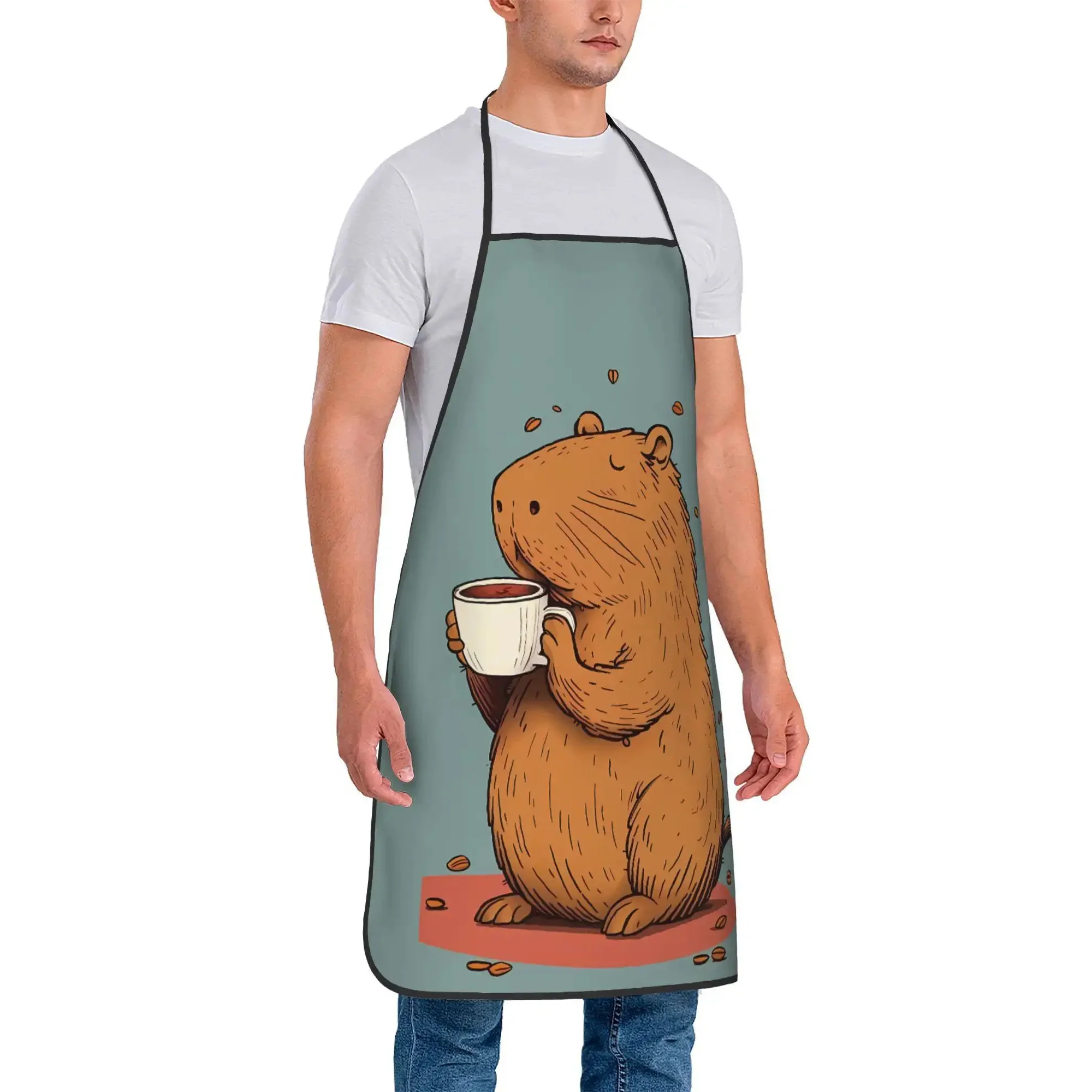 An Apron Designed for Both Men And Women Featuring a Capybara Drinking Coffee Pattern
