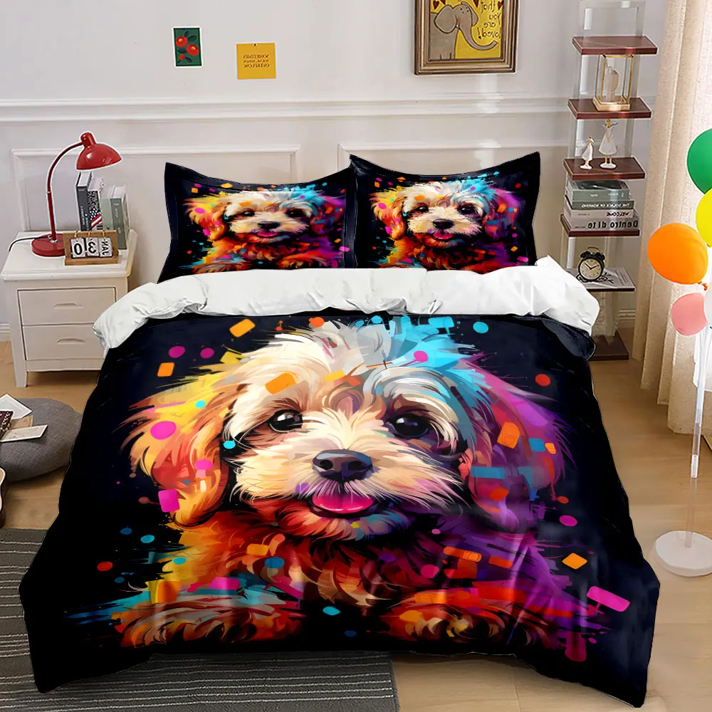 Colorful dog art portrait Duvet Cover Set with 3D Printing Design Soft Polyester Bedding Set All-Season Comfort Machine Washable