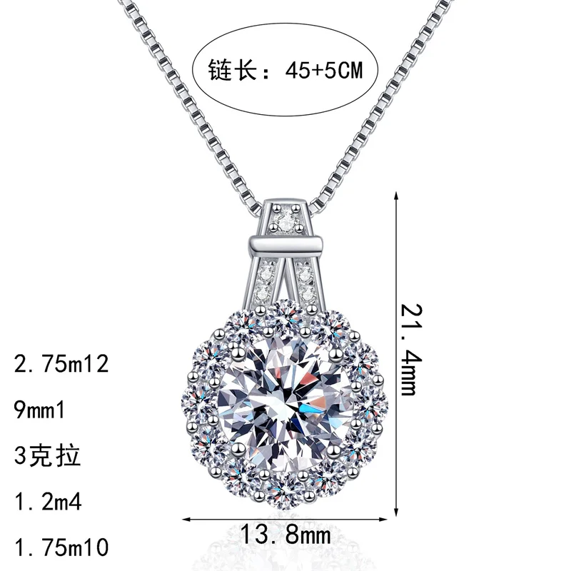 

ZFSILVER Fashion Trendy Classic 925 Silver 3ct Moissanite Sunflower Necklace Charm Women Accessories Party Jewelry Gift AZ1273-X