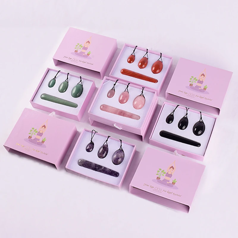 Wholesale Drop Shipping Drilled Yoni Egg Set 4pc Box Natural Jade Yoni Wand Kegel Exerciser Massage Healty Tools Gift For Wife