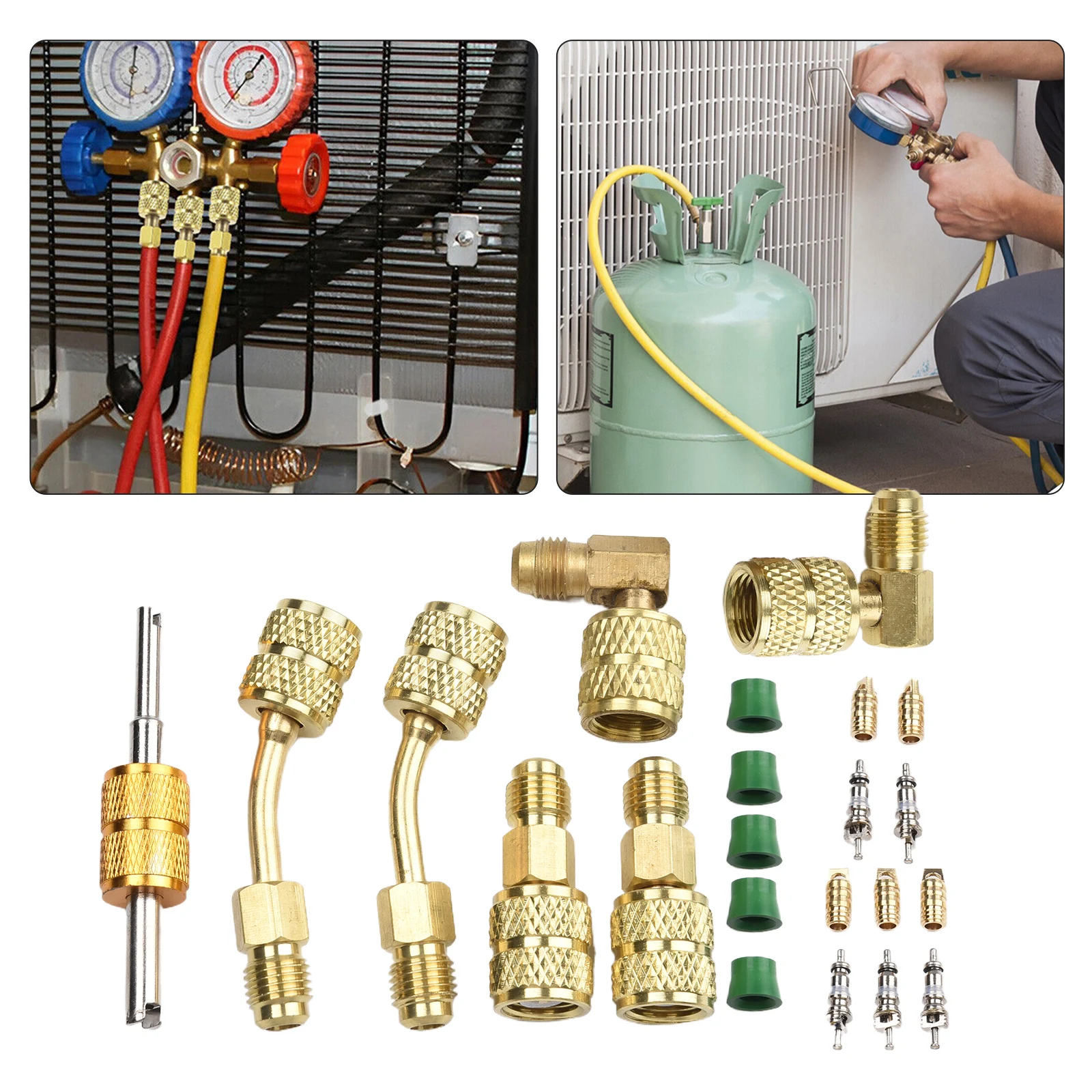 

1/4SAE-5/16SAE R410 Adapter Kit Sturdy Split Adapter Optimal Performance AD B R Spool Refrigerantion Hose Connector