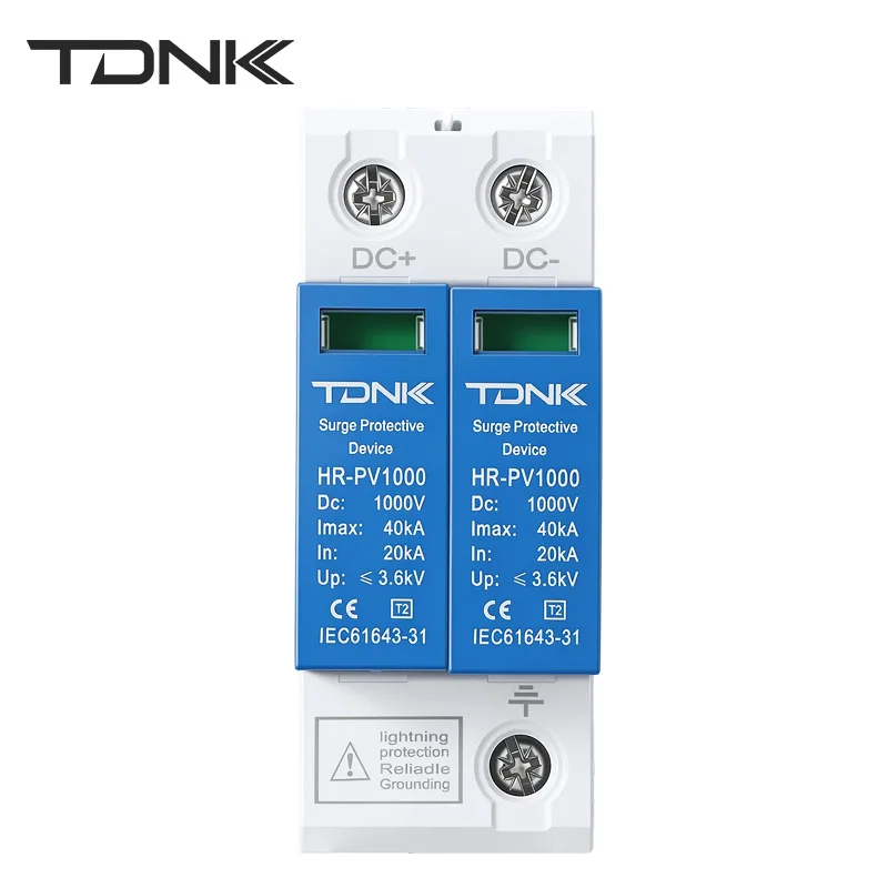 TDNK HR-PV1000 2P DC 1000V SPD Surge Protective Device Solar PV Surge Arrester 10-20KA 20-40KA Lightning Protection DIN Rail