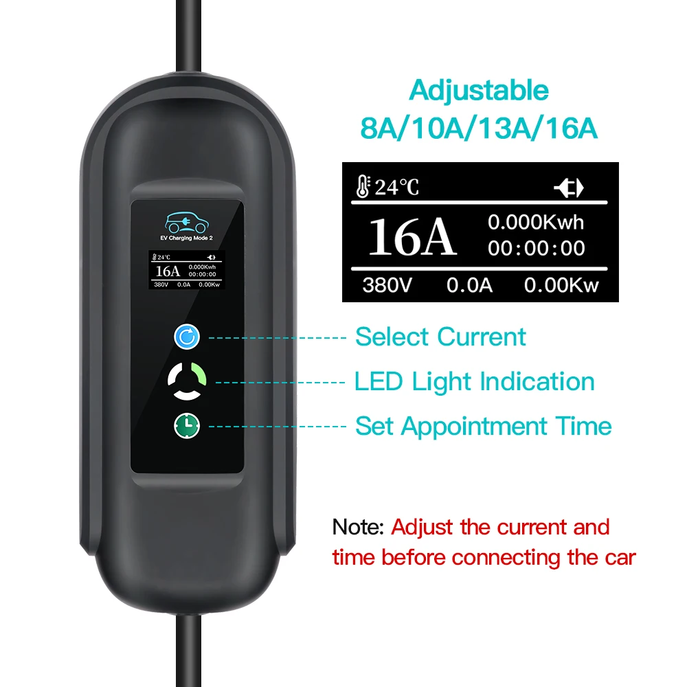 Goodcell Portable Electric Vehicle Charger 11KW 16A 10M Charging Cable CEE Plug IEC62196-2 Wallbox EV Charger 5M