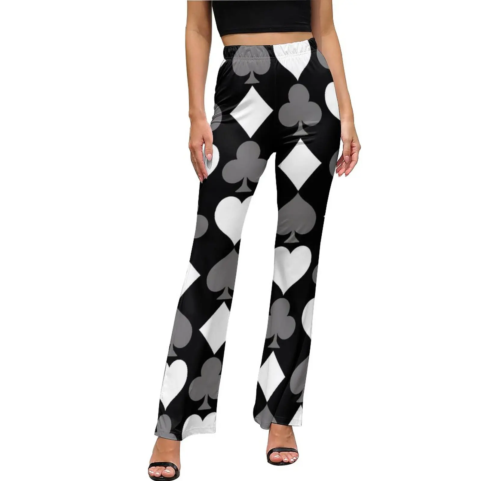 

Poker Cards Print Pants Card Suits Sexy Workout Flared Trousers Autumn Woman Pattern Street Fashion Slim Pants