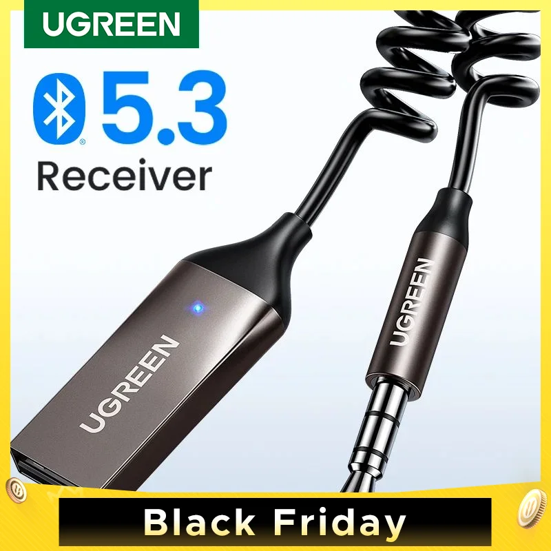 UGREEN Bluetooth 5.3 Aux Adapter Wireless Car Bluetooth Receiver USB to 3.5mm Jack Audio Mic Handsfree Adapter for Car Speaker