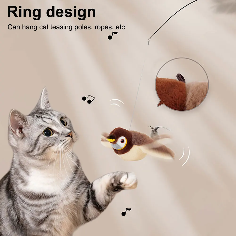 1-5PCS Interactive Cat Toys Flying Bird Cat Toy Flapping Wings Sparrow Catnip Toys Vivid Chirpi]ng Simulation Bird Pet Toy Doll