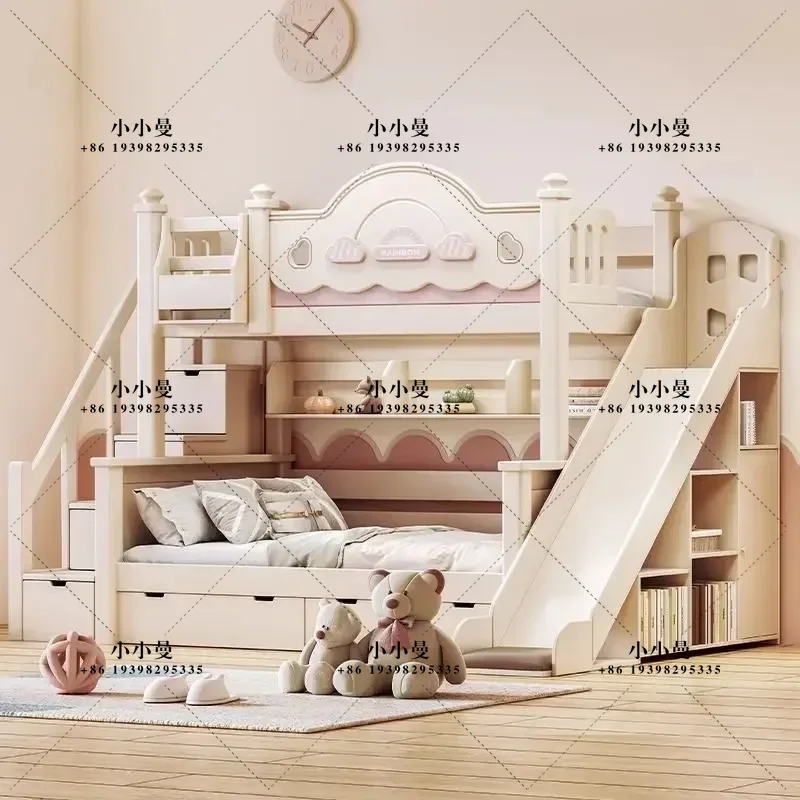 All solid wood cherry wood bunk double princess bed high and low bed multi-functional bunk