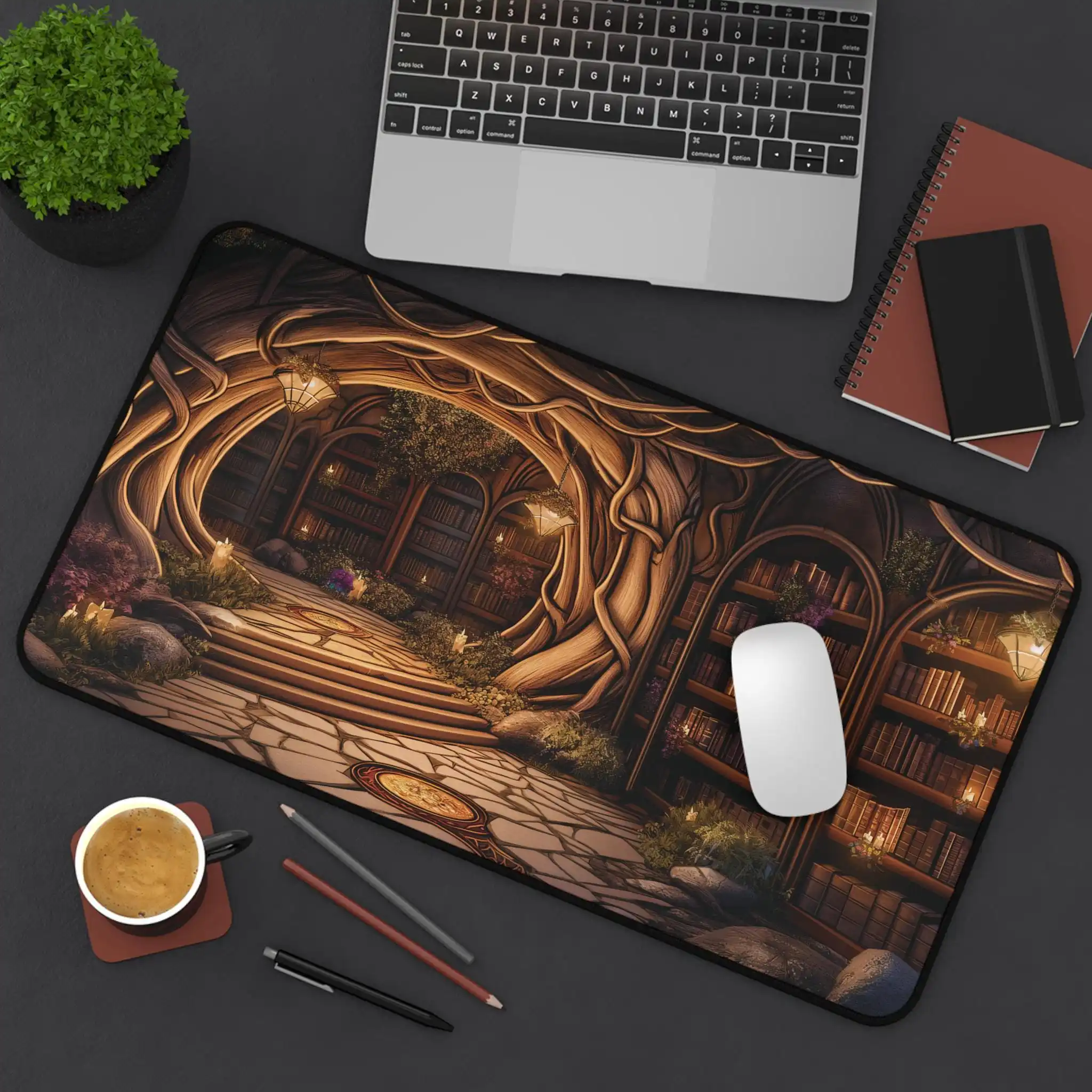 Magic Book Corner Deskmat,Magical Library Desk Mat,Bookworm Mousepad,Gift for Book Lovers,Unique Desk Decoration,Book Corner Set