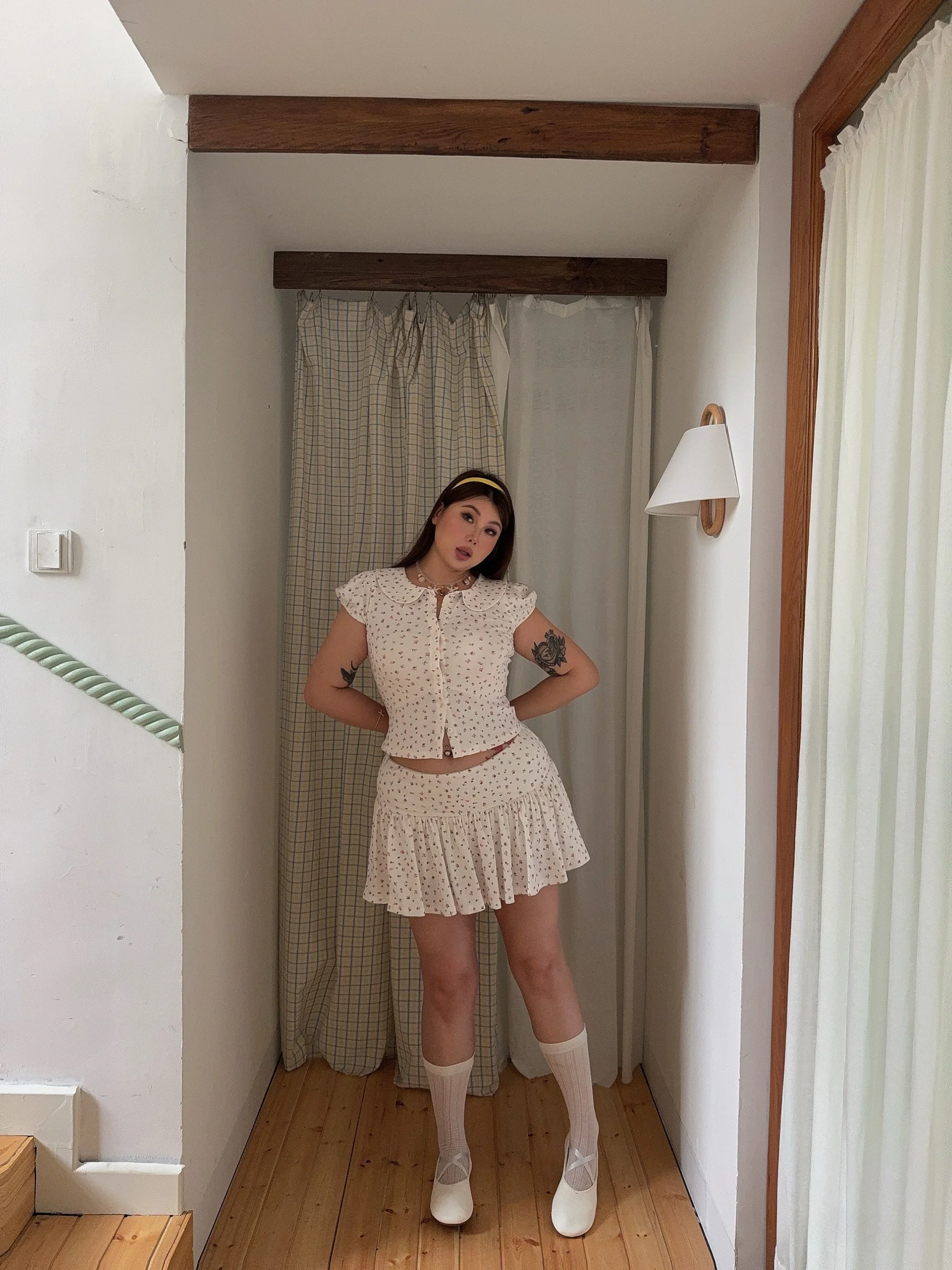 

Cute Sweet Doll Collar Shirt And A-Line Skirt Set by Boolibyoo Korean Style plus Size Summer Fashion Women's Ensemble