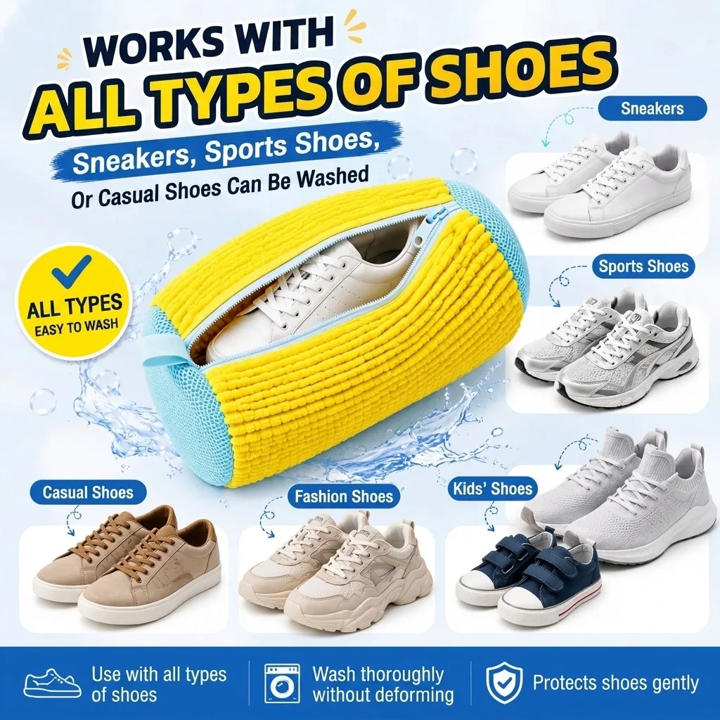 Fluffy Fiber 360 ° Surround Cleaning Shoe Washing Bag - Reusable Durable Machine-Washable Shoe Bag With Zipper Closure(1Pcs) image 5