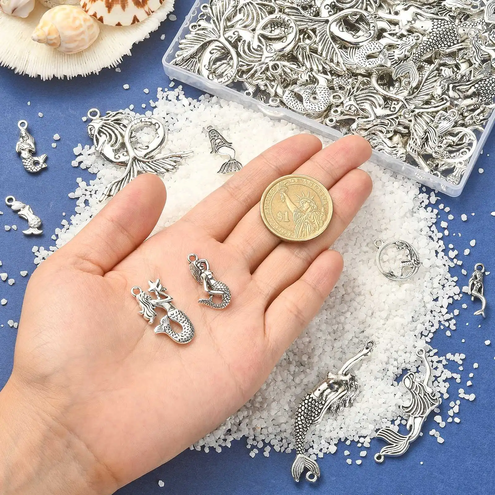 PandaHall 100 Stück Gemischte Ozean-Meerestiere Meerjungfrau-Anhänger Kleine Prinzessin Meerjungfrau-Charms für DIY Schmuckherstellung Zubehör – Detail 4