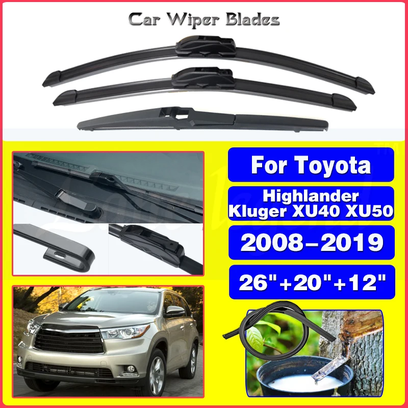 

Car Windscreen Wiper Blades For Toyota Highlander Kluger XU40 XU50 2008-2019 Front Rear Window 2015 2016 2017 2018 26"+20"+12"