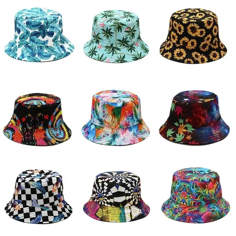 LDSLYJR Cotton Flowers Graffiti Print Bucket Hat Fisherman Hat Outdoor Travel Fishing Fisherman Hat Sun Hats for Men Women Kids