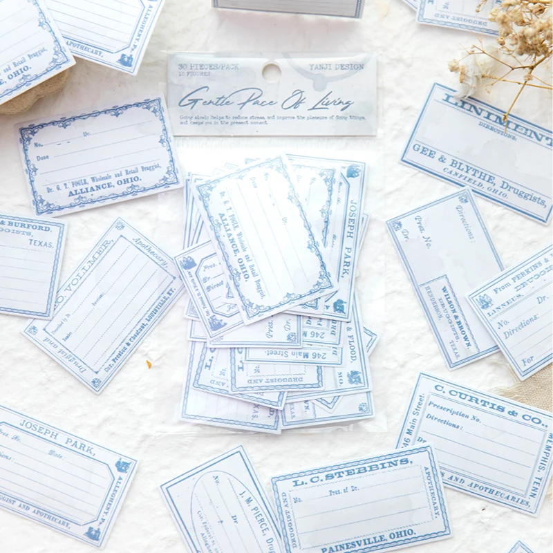 Yoofun 30pcs/lot Vintage Label Frame Stickers Junk Journal Decorative Label Stickers Aesthetic Diary Album Scrapbooking Supplies