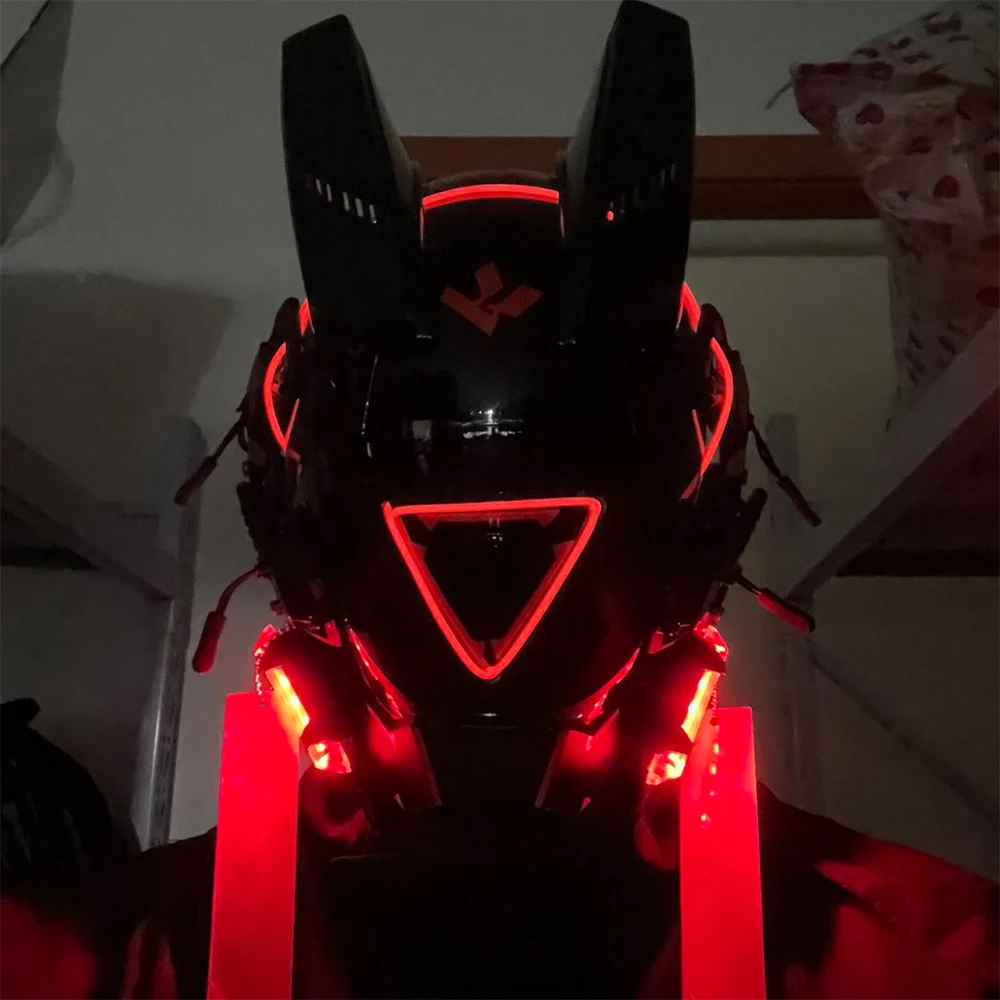 Cyberpunk Mask Cosplay for Men Women LED Triangle Light Mask Cosplay Halloween Fit Party Music Festival Accessories