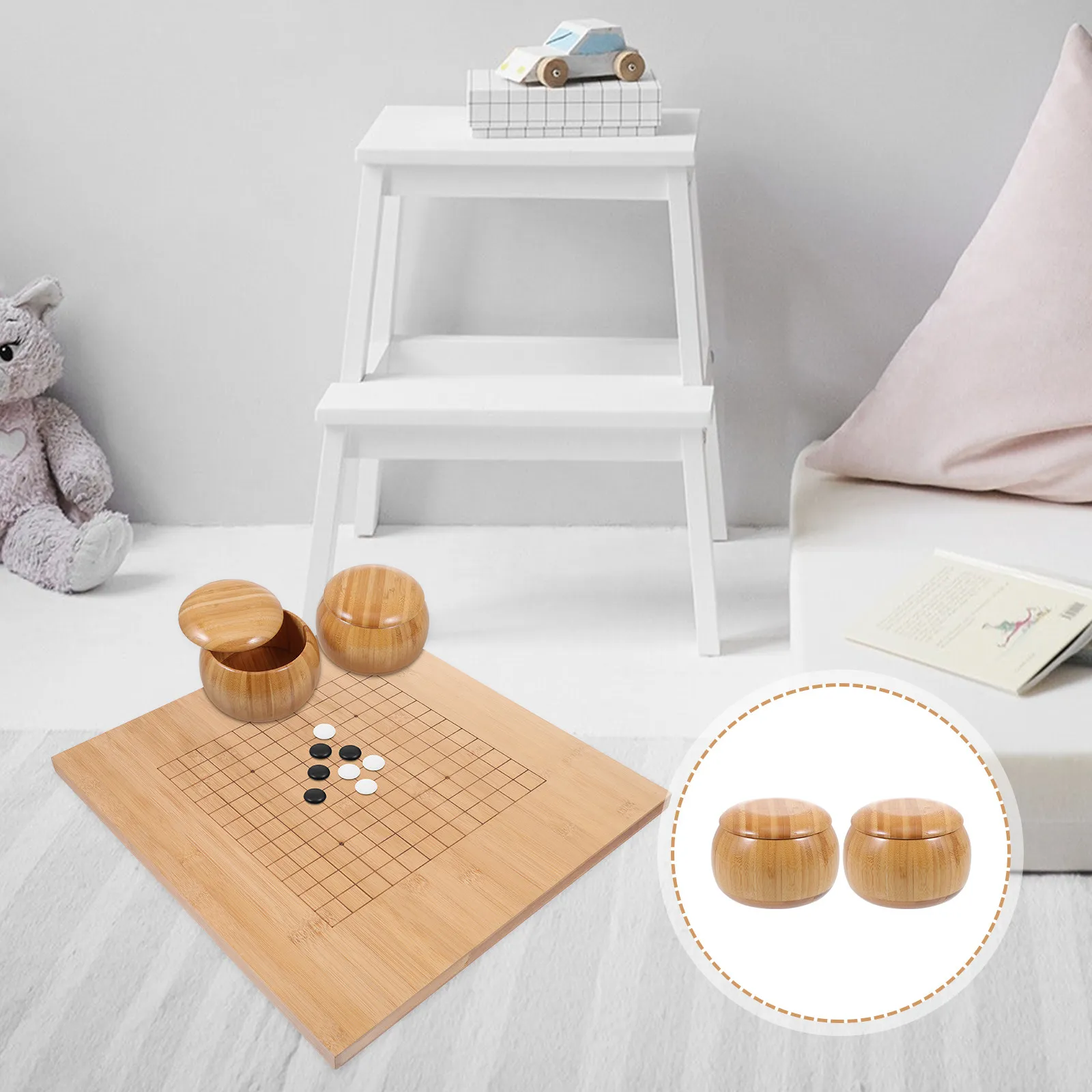 

Пара бамбуковых коробок для хранения шахматных фигур и камней для Го, компактные контейнеры для удобного хранения игровых элементов