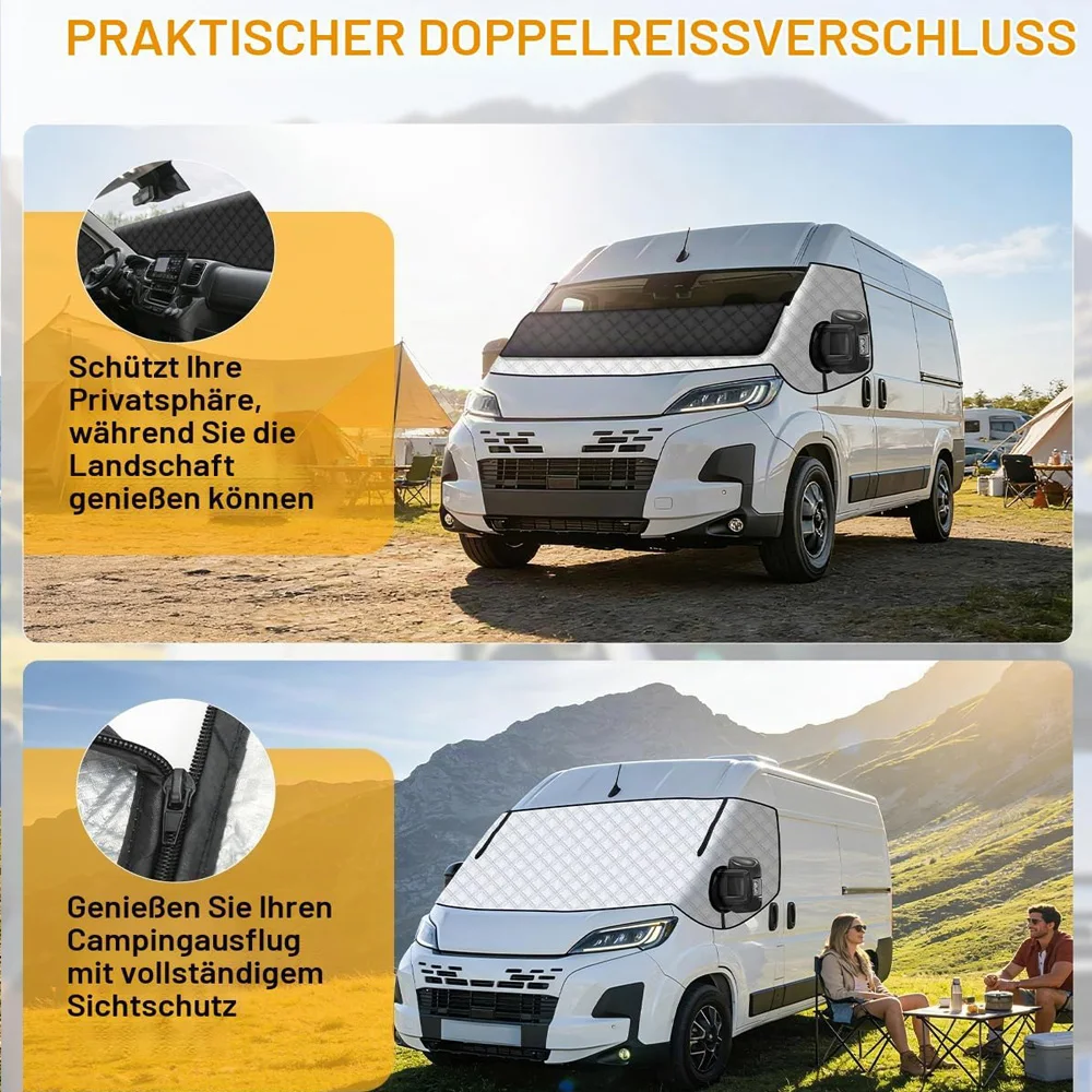 For Fiat Ducato Peugeot Boxer Citroen Relay X250/290 Motorhome External Thermal Windscreen Cover Zip UV Waterproof Protection