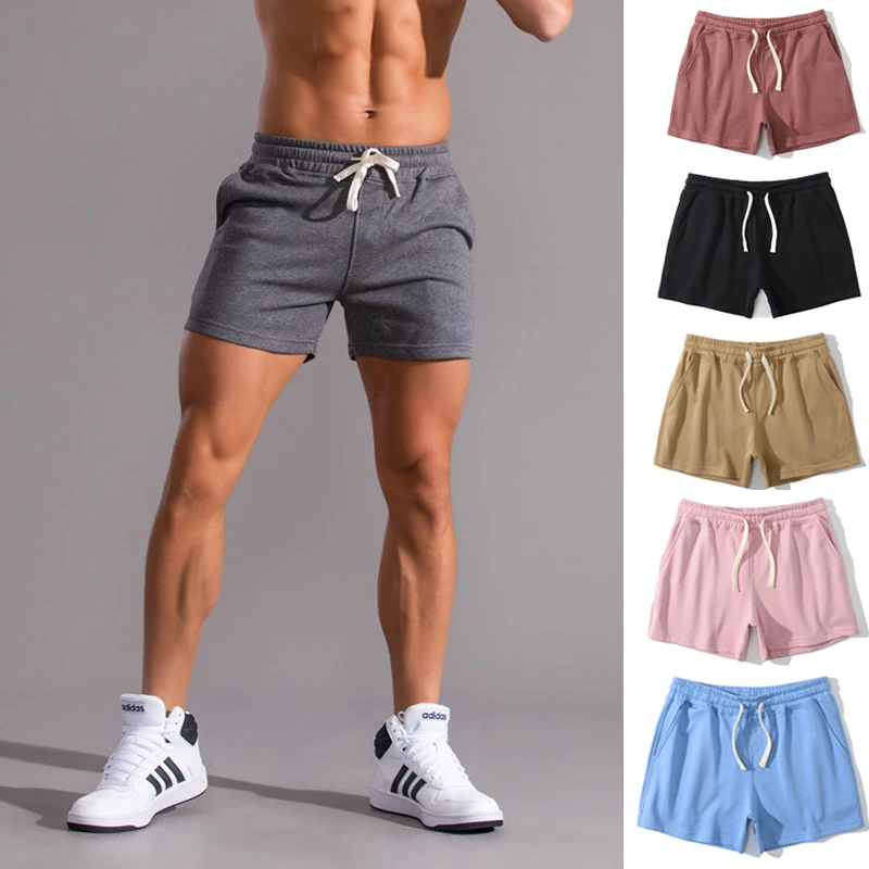 

Мужские эластичные спортивные шорты для лета, повседневные, универсальные, для бега, со средней посадкой, прямые, однотонные, для молодежи, придающие энергичный вид