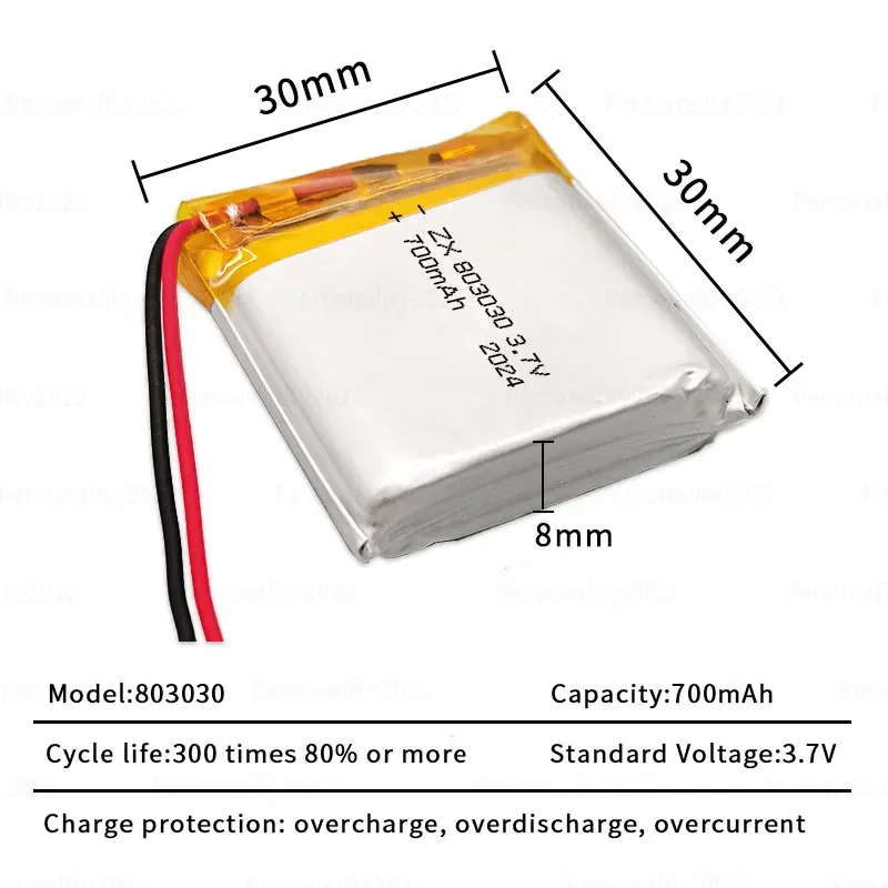 Lipo 803030 3.7V Battery 700mAh Lithium Polymer Batteries for GPS Smart Wear Sprayer Beauty Equipment DVD Rechargeable Cell