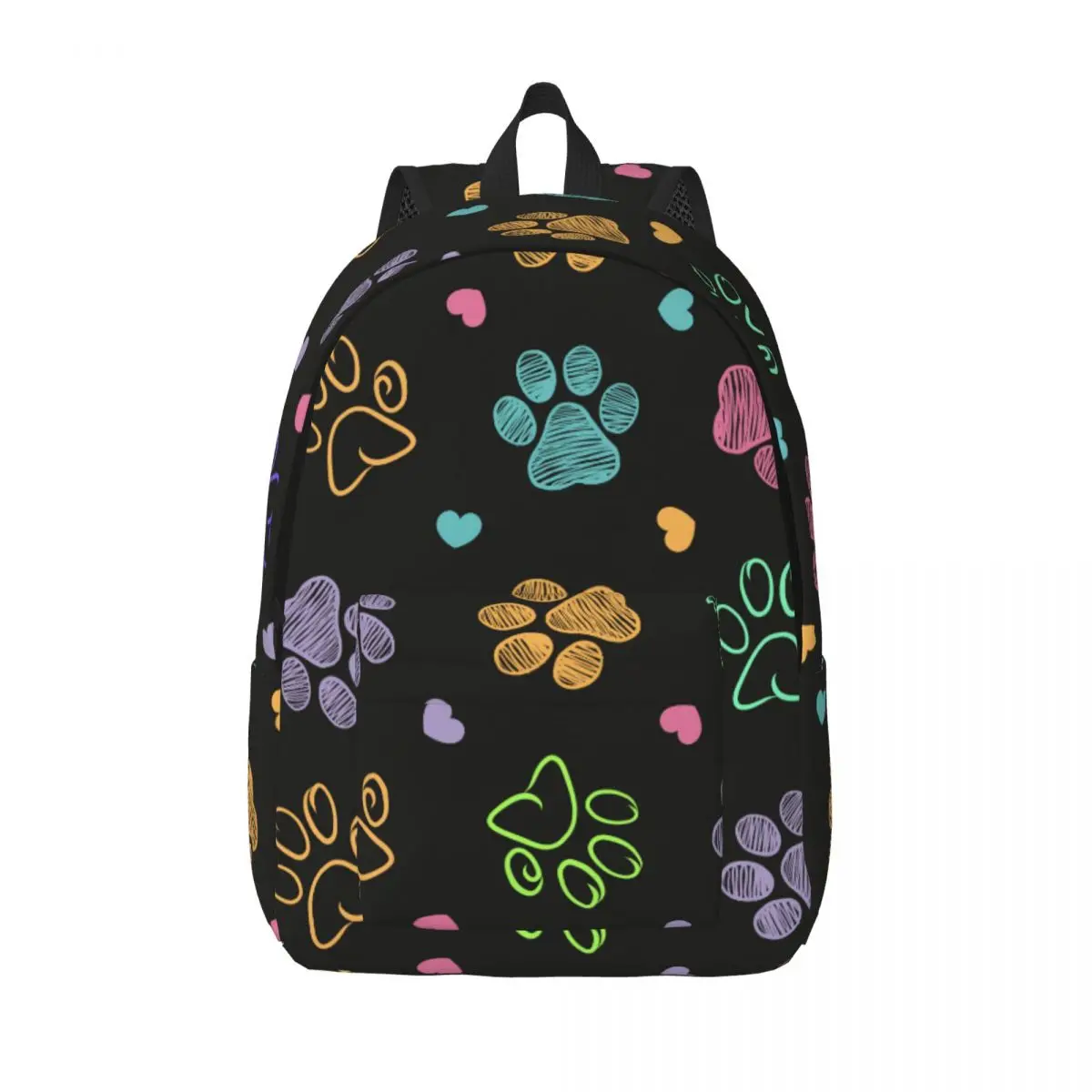 Colorful Doodle Paw Print Backpack Middle High College School Student Dog Cat Bookbag Teens Daypack Sports