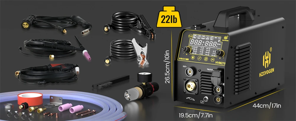 6 in 1 Welding Machine HZXVOGEN HVM270 Gas MIG Gasless MIG HF TIG MMA Plasma Cut Digital LED Screen IGBT Inverter 2T/4T