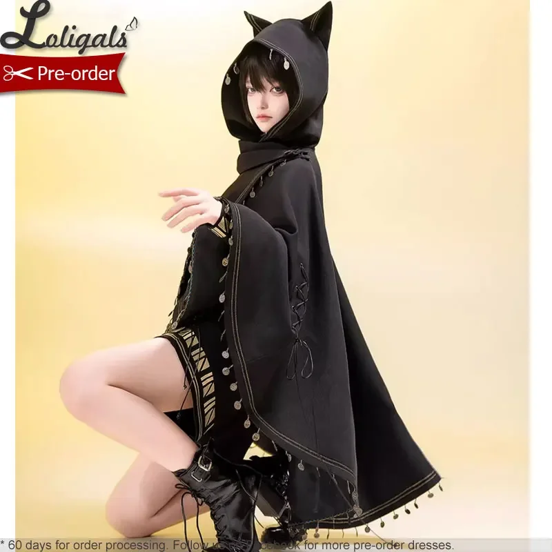 Sweet Ouji Lolita Cape Cool Ethnic Cat Ear Hooded Prince Cloak Jacket w. Tassels ~  Egyptian Black Cat by Princess Chronicles - Image 6