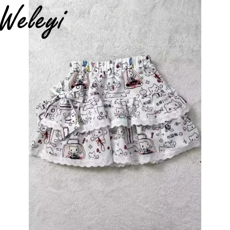 

Y2k Kawaii Faldas Para Mujeres Cute Bubble Skirts Summer Asian Culture Sweet and Spicy Animation Girl Student A Line Cake Jupes