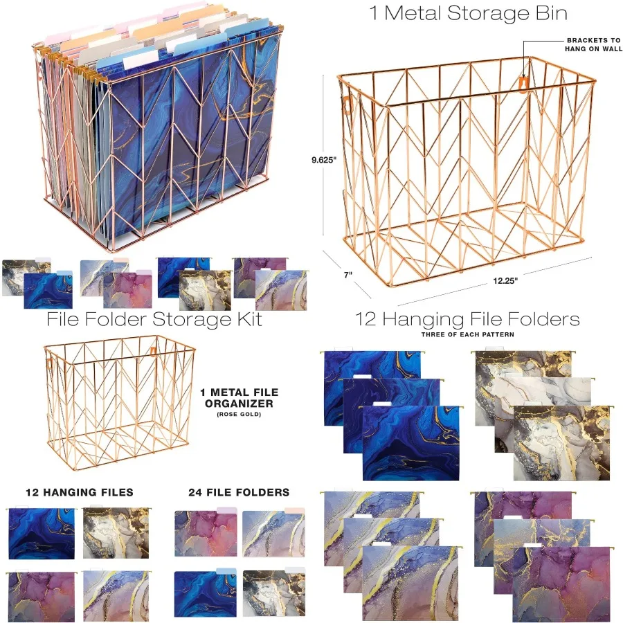 

Продукты с глобальной печатью. Роскошный дизайнерский комплект подвесных папок для файлов с металлической подвесной корзиной для организации офиса. В комплект входят 12 часов.