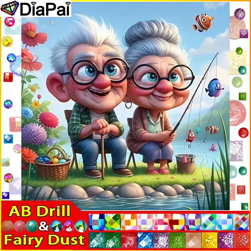 

DiaPai Fairy Dust AB 5D DIY алмазная живопись "Старый рыбалка" полная дрель смола Алмазная вышивка крестиком домашний декор