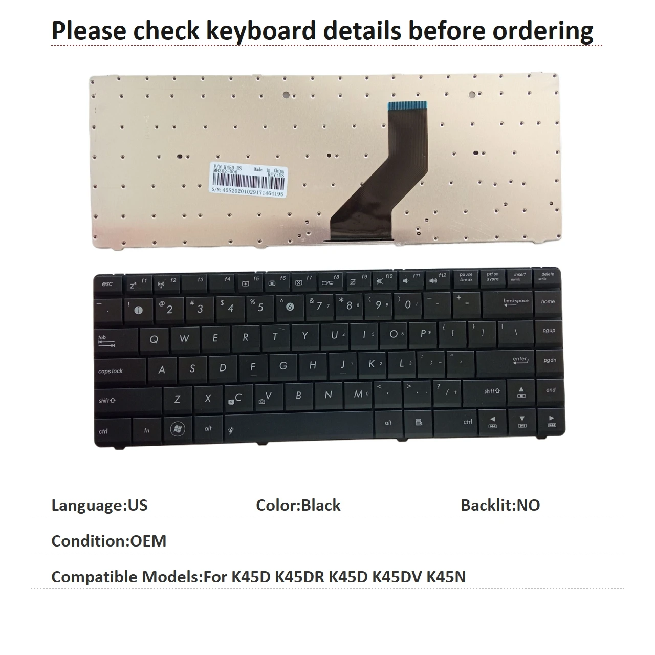 New US Language  Keyboard For ASUS K45D K45DR K45D K45DV K45N Notebook PC Replacement Keyboard