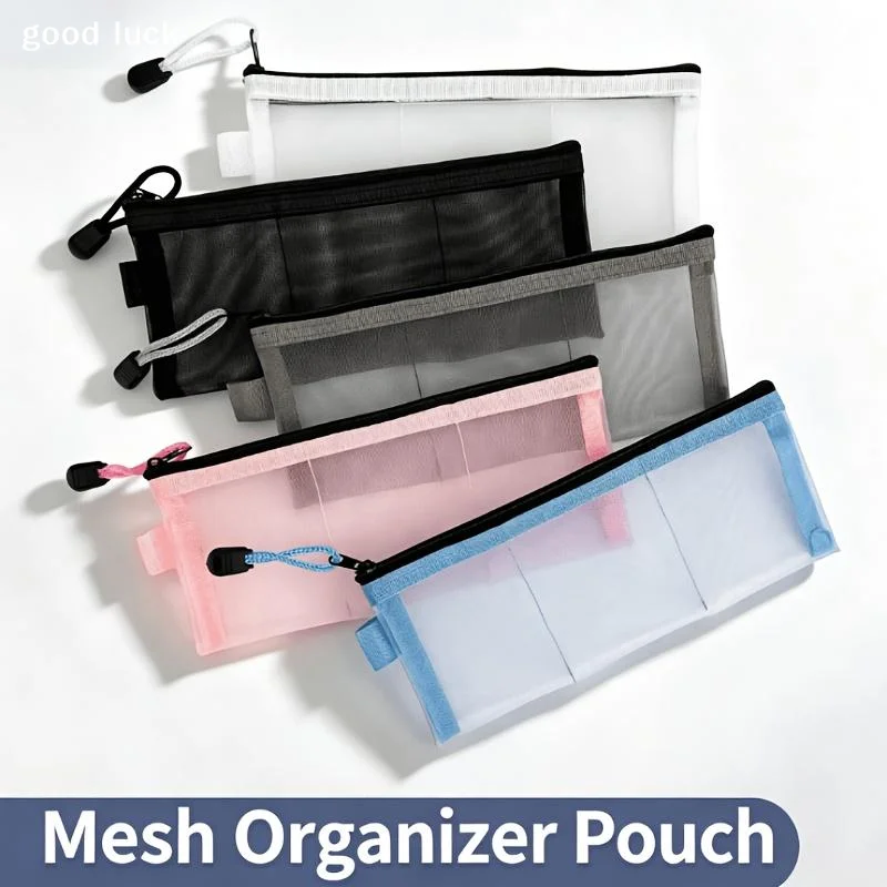 AnswerTransparent Mesh Storage Pouches With 3-Multiple Compartments For Organizing Cards Cables Coins For Daily Commute Travel