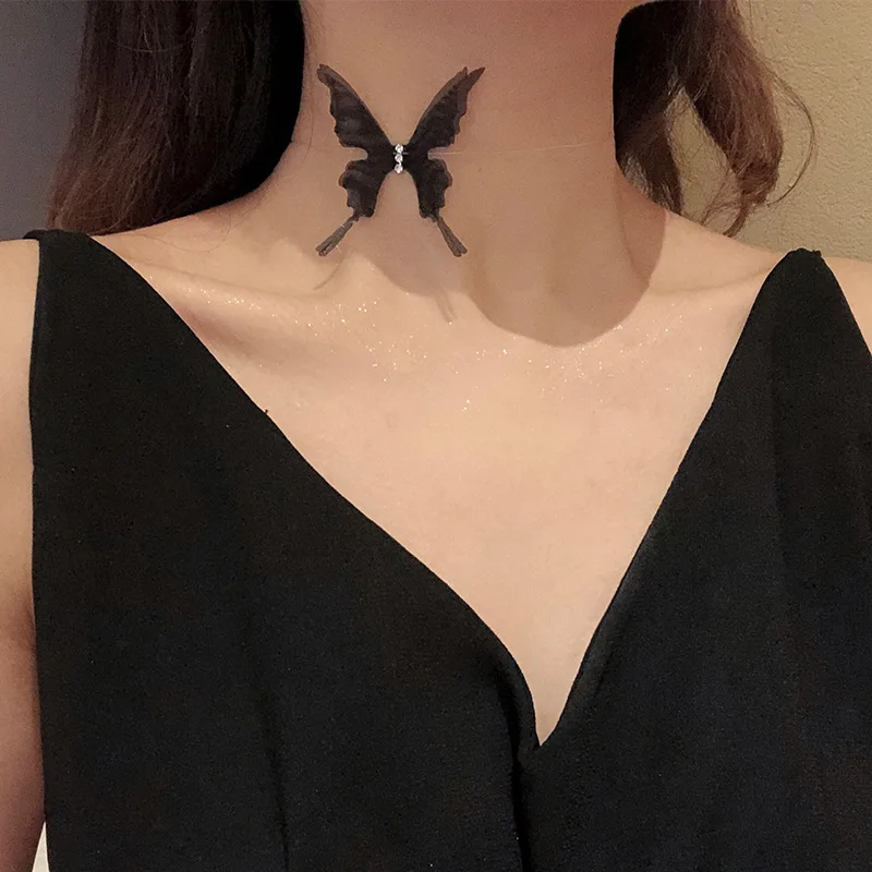 Sexy Black Lace Butterfly Chokers Necklaces For Women Summer Fashion White Transparent Chocker Club Party Jewelry New