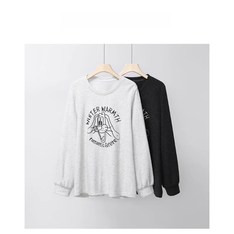 

plus Size Women's Long Sve T-irt Double Sided Fce Feeling Dog Print Hippie Sle Winter Top by Pajiajia Casual round ...