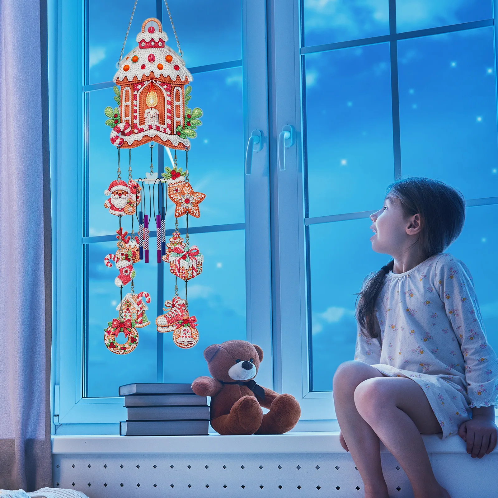 DIY Spot Diamond Christmas Wind Chime Ornament Gingerbread House Bright Diamond Shaped DelicatePainting Cross-border Diamond Pai