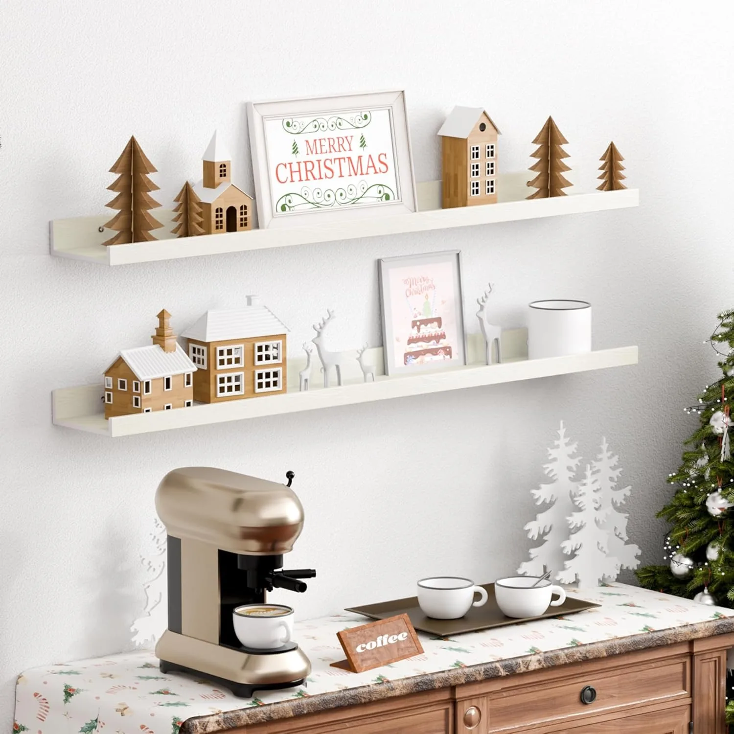 Floating Shelves for Wall, Wood Mounted Shelf Decor Storage Set of 6, for Bedroom, Kitchen, 35.5 inch Long Picture Ledge, White