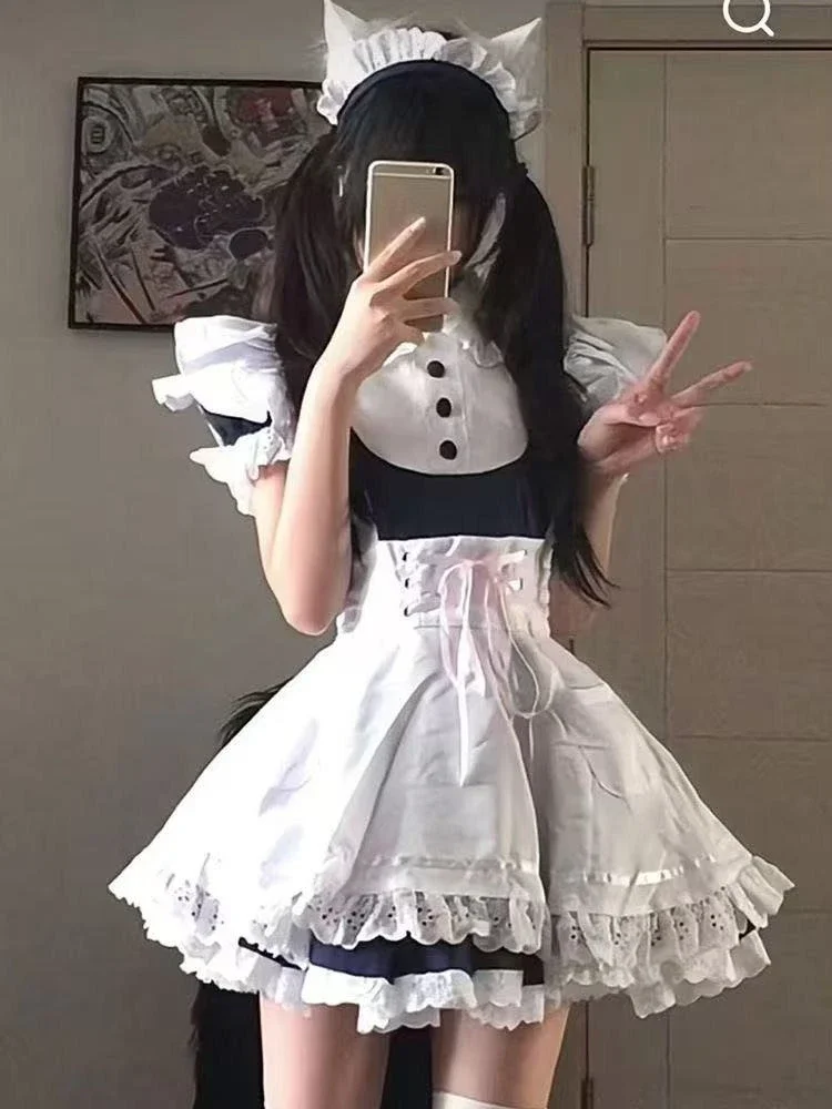 المرأة خمر جديد قصير الأكمام Harajuku الكورية موضة القوطية الأسود لوليتا 3 قطعة فساتين مجموعات سليم صالح Kawaii لوليتا فستان