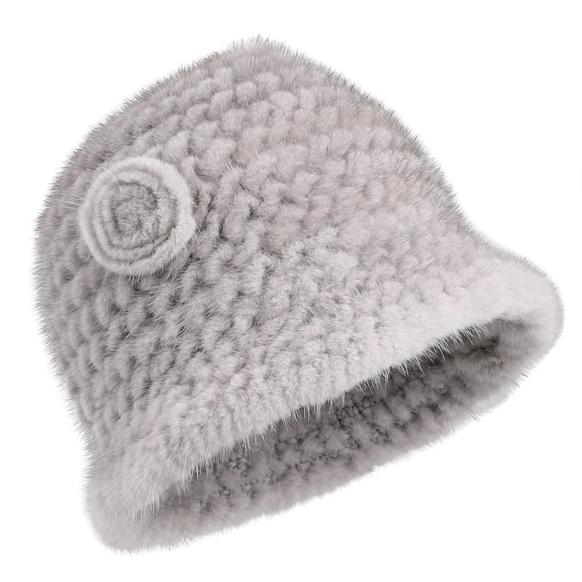 

Women's Winter Gneuine Mink Fur Textile Knitted Bucket Hat Real Fur Fluffy Fishman Cap Cold Weather Warm Hats For Lady Luxury