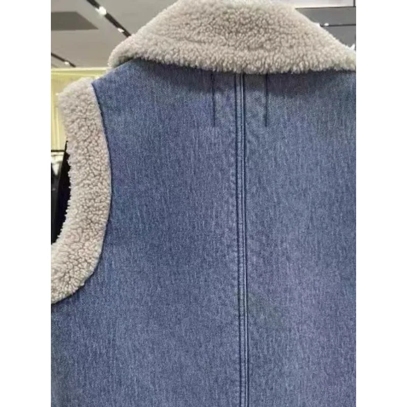 Women's Vest Fall Winter Coat New Padded Short Thickened Cowboy Warm Jacket Sleeveless Waistcoat Knit Vest for Women Denim Vest