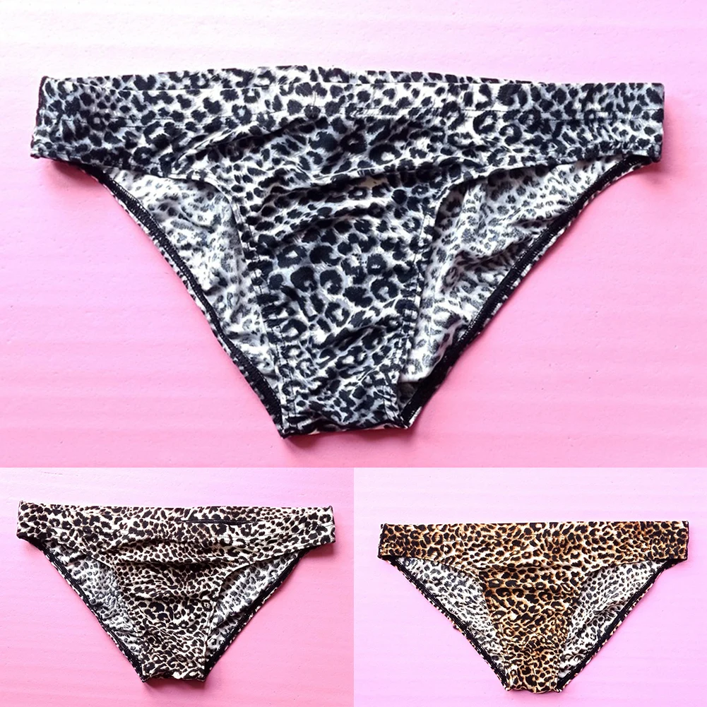 Mens Leopard Printed Bikini G-String Briefs Low Waist Panties Soft Pouch Temptation Thongs Underwear Seamless Underpants Hombre