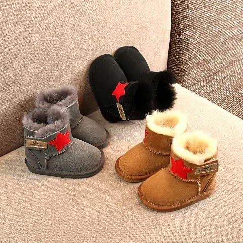 In 2022, The Latest Children\'s Snow Boots And Real Leather Sheepskin 100%Fur To Keep Warm. The Newest Quality Fashionable Shoes