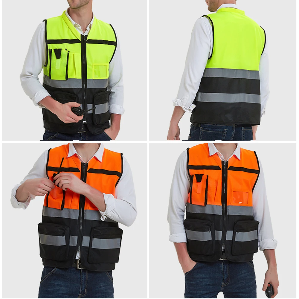 Custom Logo Leader Reflective Safety Vest High Visibility Working Clothes Two Tone Outdoor Protective Construction Workwear