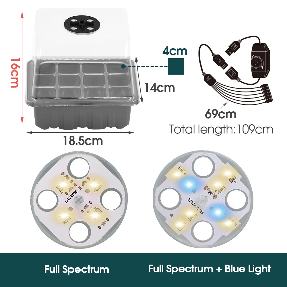 16 CM 12 komórek Tace startowe do sadzonek Pudełko 8-4 Koraliki Światła LED do uprawy Możliwość przyciemniania Jasność Czarny Pojemnik do