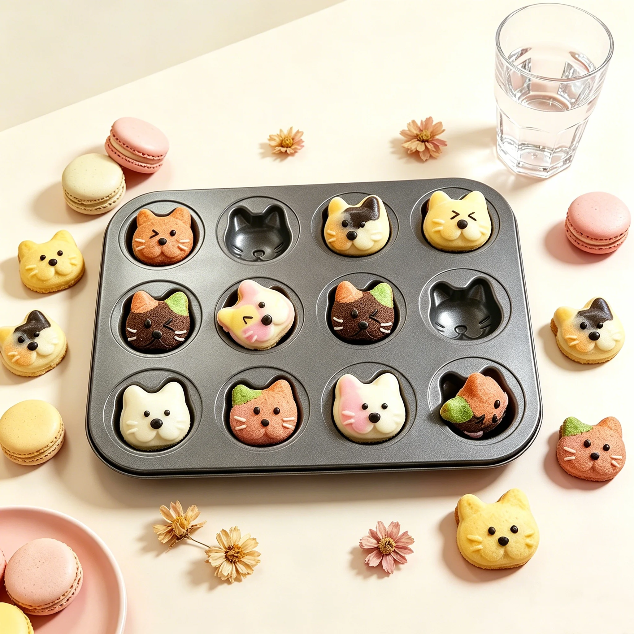 12-Cavity Mini Cat Shape Carbon Steel Baking Pan Madeleine Muffin Cake Mold for Bread Dessert Pastry DIY Kitchen Accessory