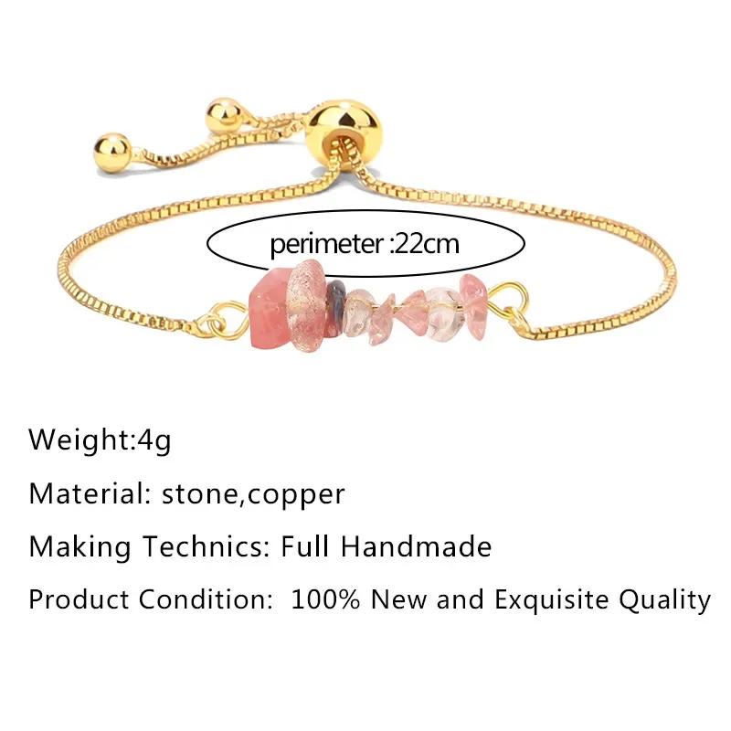 Wholesale Adjustable Brass chain fashionable bracelets Women Girls Jewelry Colorful Irregular Natural Stone Beads Bracelet